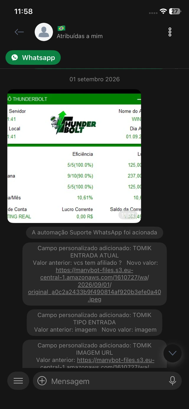 Relato compartilhado por cliente Thunderbolt 10